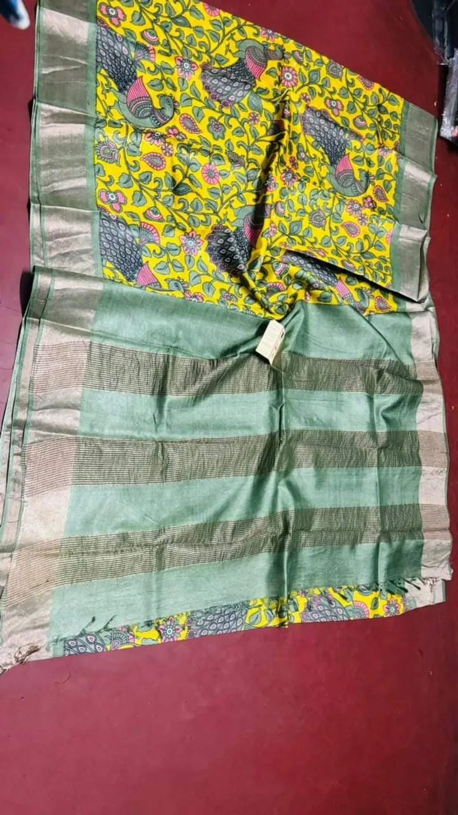 Pure handloom tussar silk zari border digital design printing block print with silk mark tag
